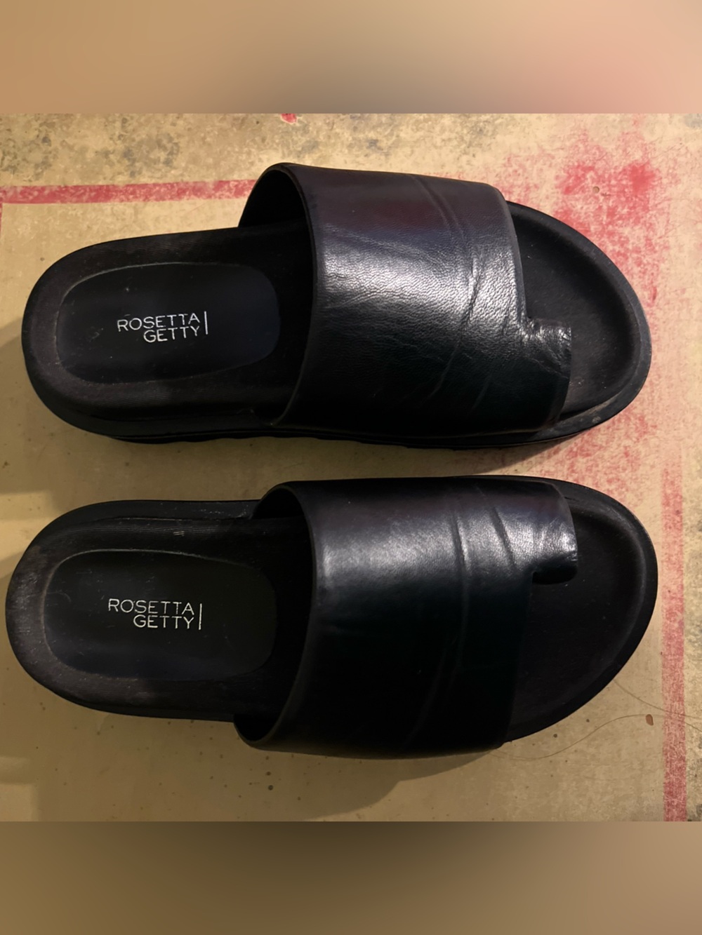 Rosetta Getty Italy Toe Ring Leather Low Platform Slide Sandals Black Size 36